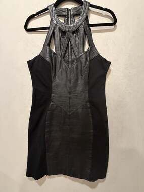 Wilsons Black Leather Cage Neck Bodycon Dress sz large
